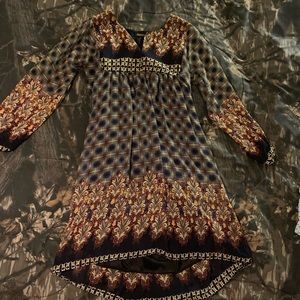 Brown and navy paisley dress